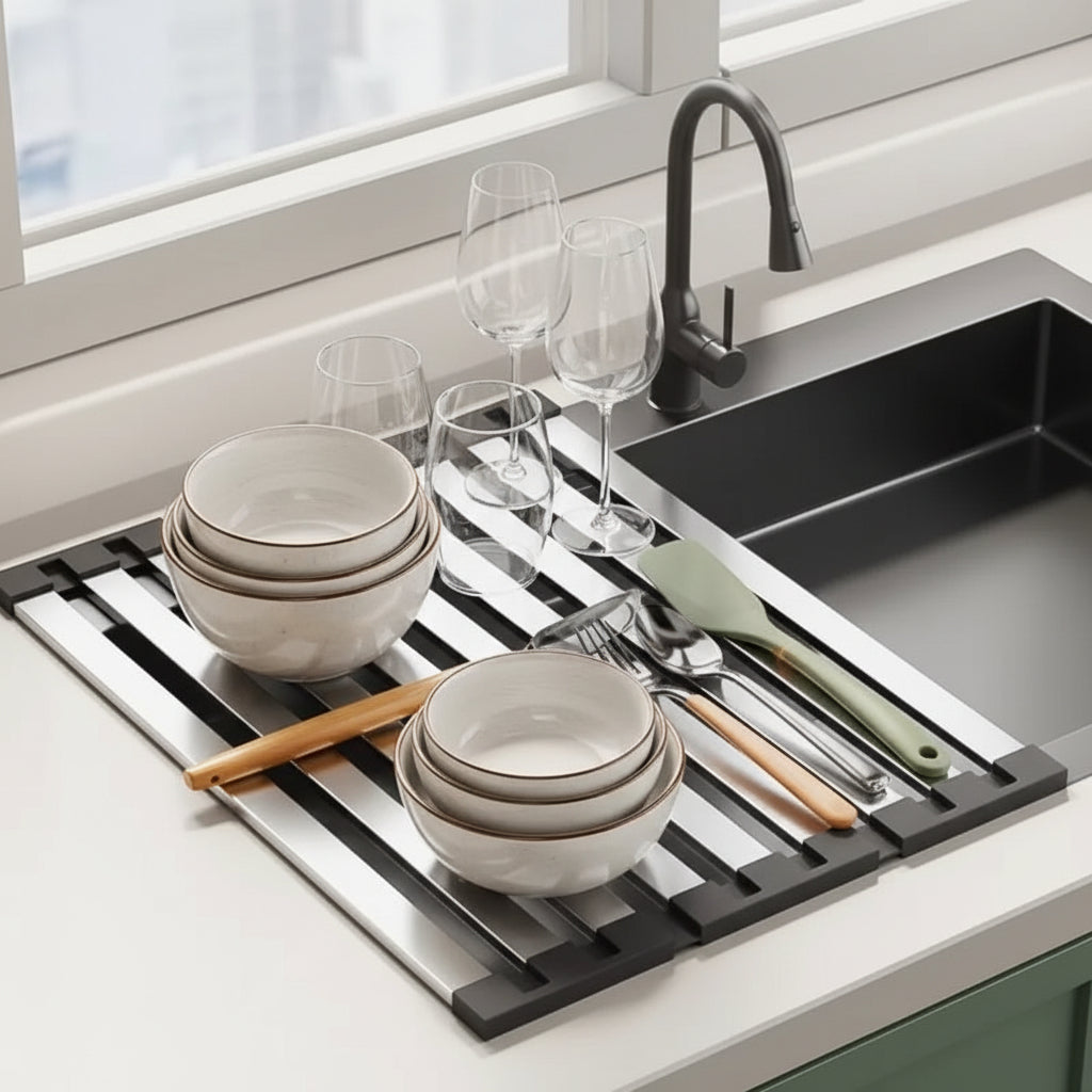 Maison Elmora | Stainless Steel Dish Drying Rack with Foldable Design | Space-Saving Solution for Kitchen Efficiency 0