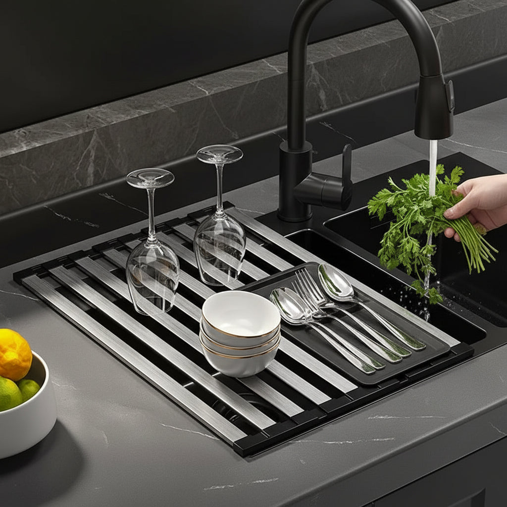 Maison Elmora | Stainless Steel Dish Drying Rack with Foldable Design | Space-Saving Solution for Kitchen Efficiency 2