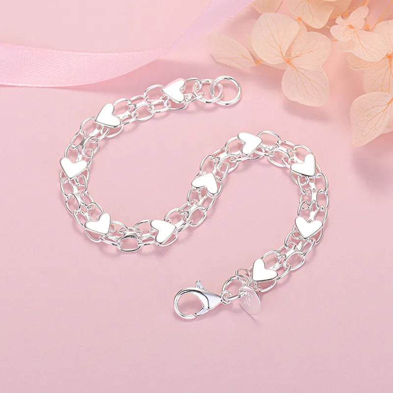 Silver Heart - Elegant Link Bracelet for Women