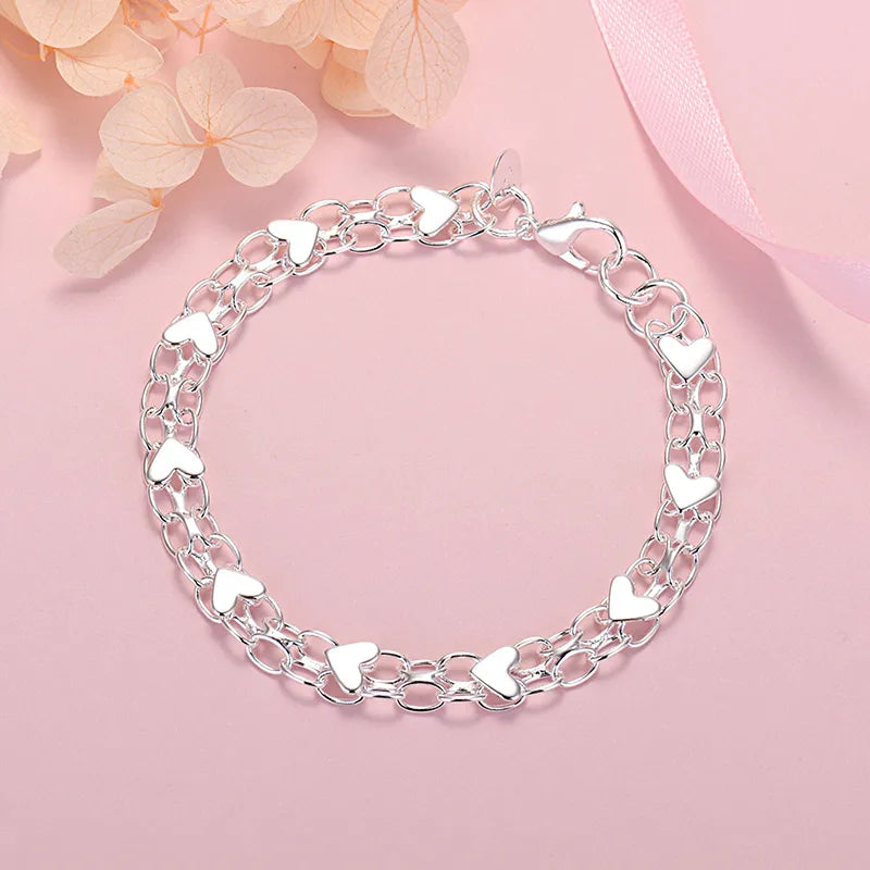 Silver Heart - Elegant Link Bracelet for Women