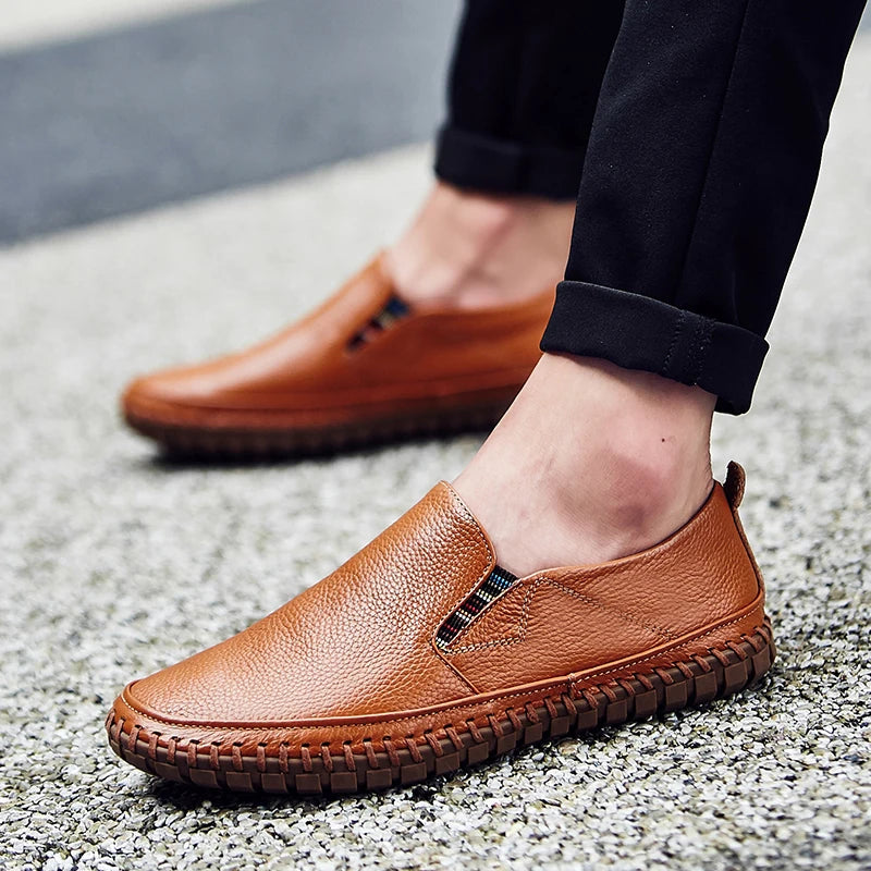 Men's Vegan Leather Loafers - Stylish Brown Comfort Shoes for Everyday Wear 1