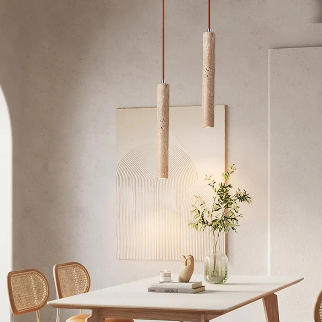 Minimalist Wabi-Sabi | Modern Pendant Lamps for Dining Room with LED Lighting | Elegant Natural Travertine Design for Warm Atmosphere 2