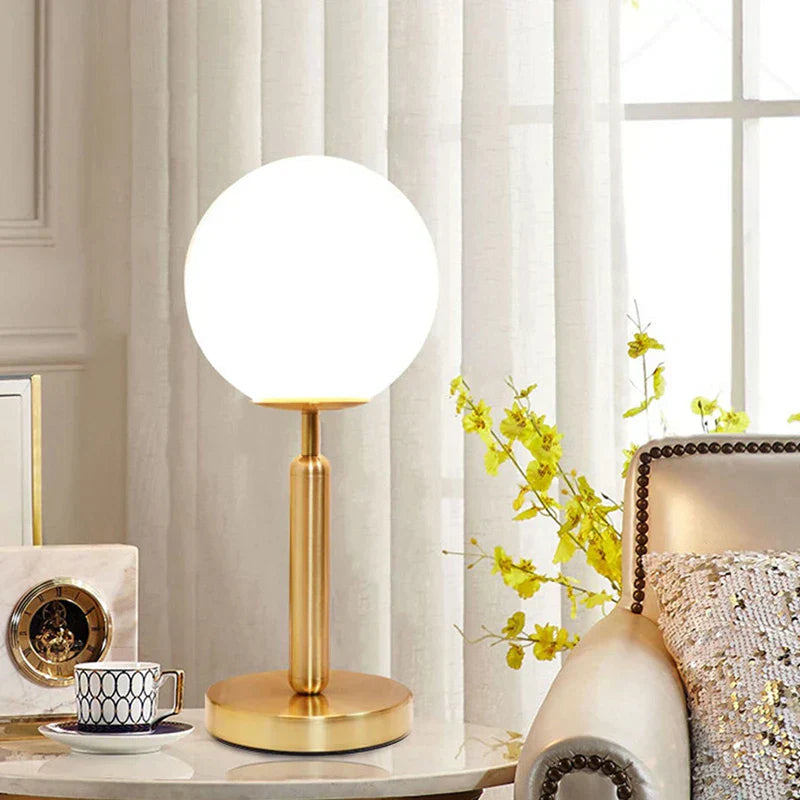 GlowSphere Brass Table Lamp - Glass Ball LED Light