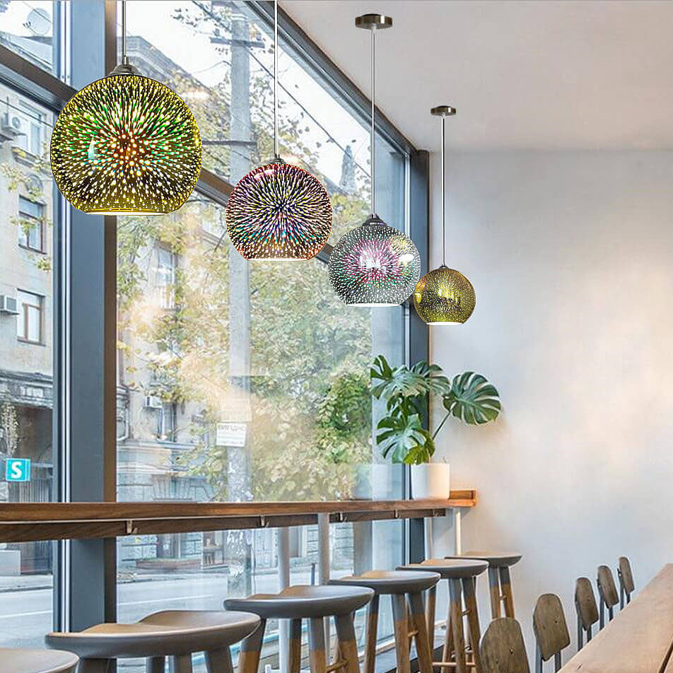 Modern Glass Pendant Light | 3D Fireworks Design with Adjustable Cable | Stunning Kitchen Pendant Lighting for Ambient Illumination 3
