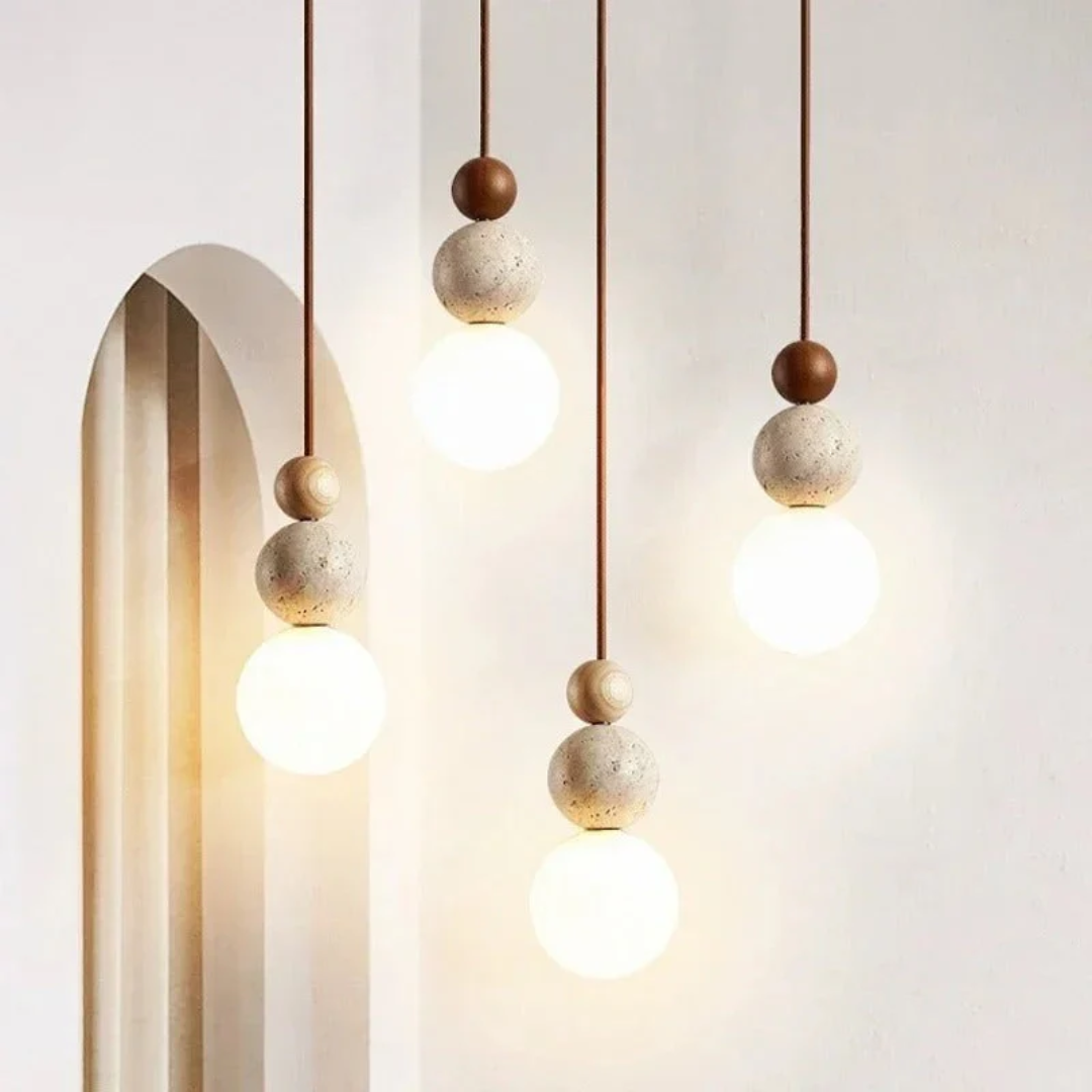 NaturaLuxe | Modern Pendant Light with Natural Travertine & Mahogany | Elegant Kitchen Pendant Lighting for Warm Ambiance 4