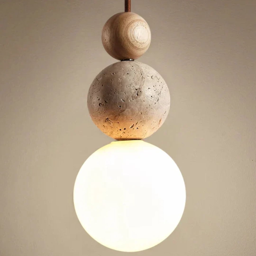 NaturaLuxe | Modern Pendant Light with Natural Travertine & Mahogany | Elegant Kitchen Pendant Lighting for Warm Ambiance 7