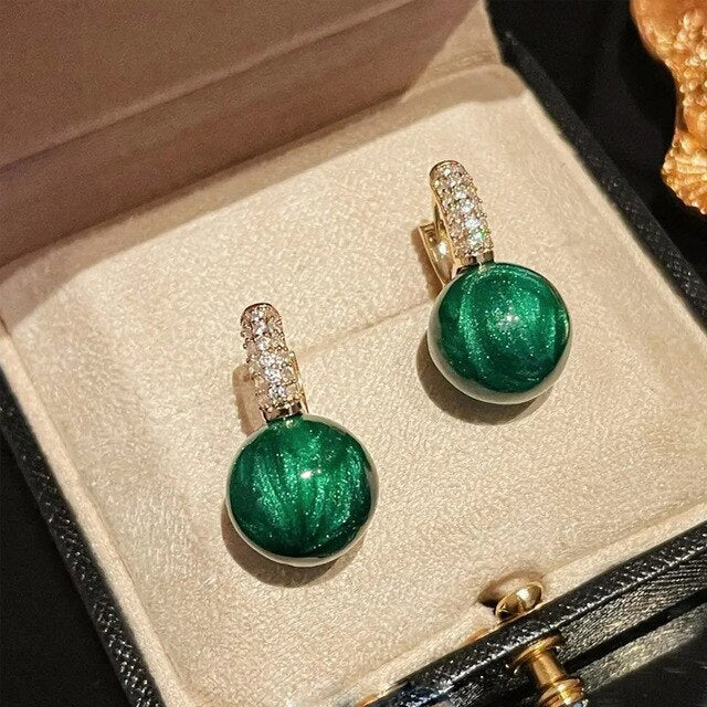 Alina - Green Gold Pearl Earrings for Women