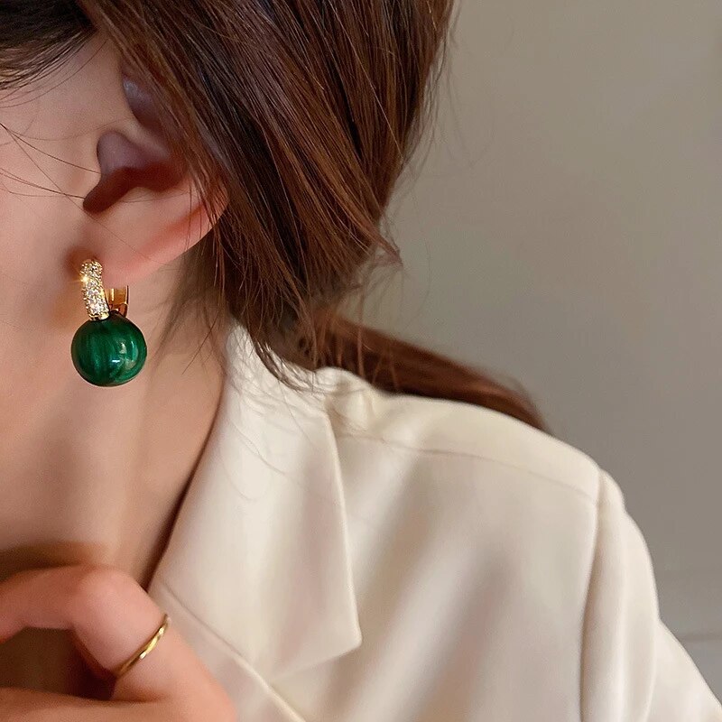 Alina - Green Gold Pearl Earrings for Women