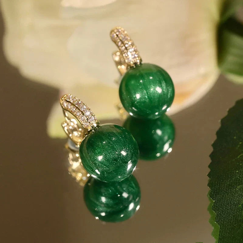 Alina - Green Gold Pearl Earrings for Women