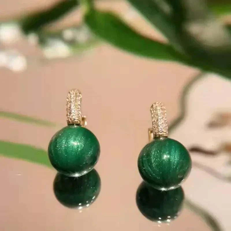 Alina - Green Gold Pearl Earrings for Women