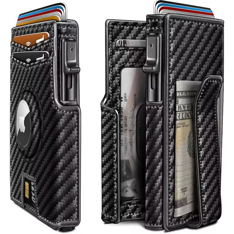 Men's Leather Pop-Up Wallet - RFID Blocking Card Holder with Magnetic Closure