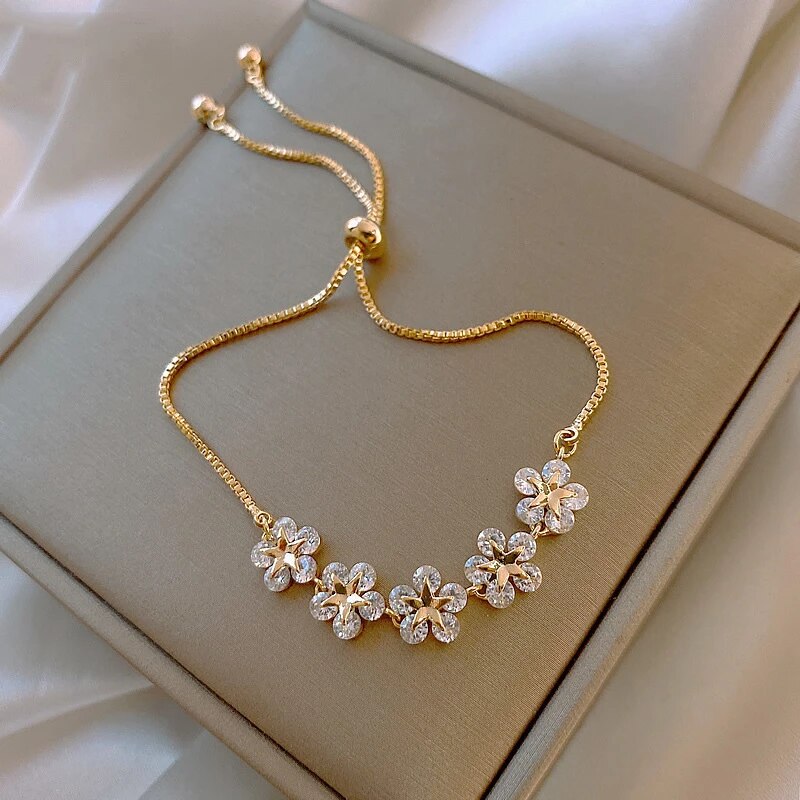 Rosalind - Gold Crystal Flower Bracelet for Women