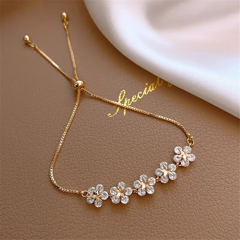 Rosalind - Gold Crystal Flower Bracelet for Women