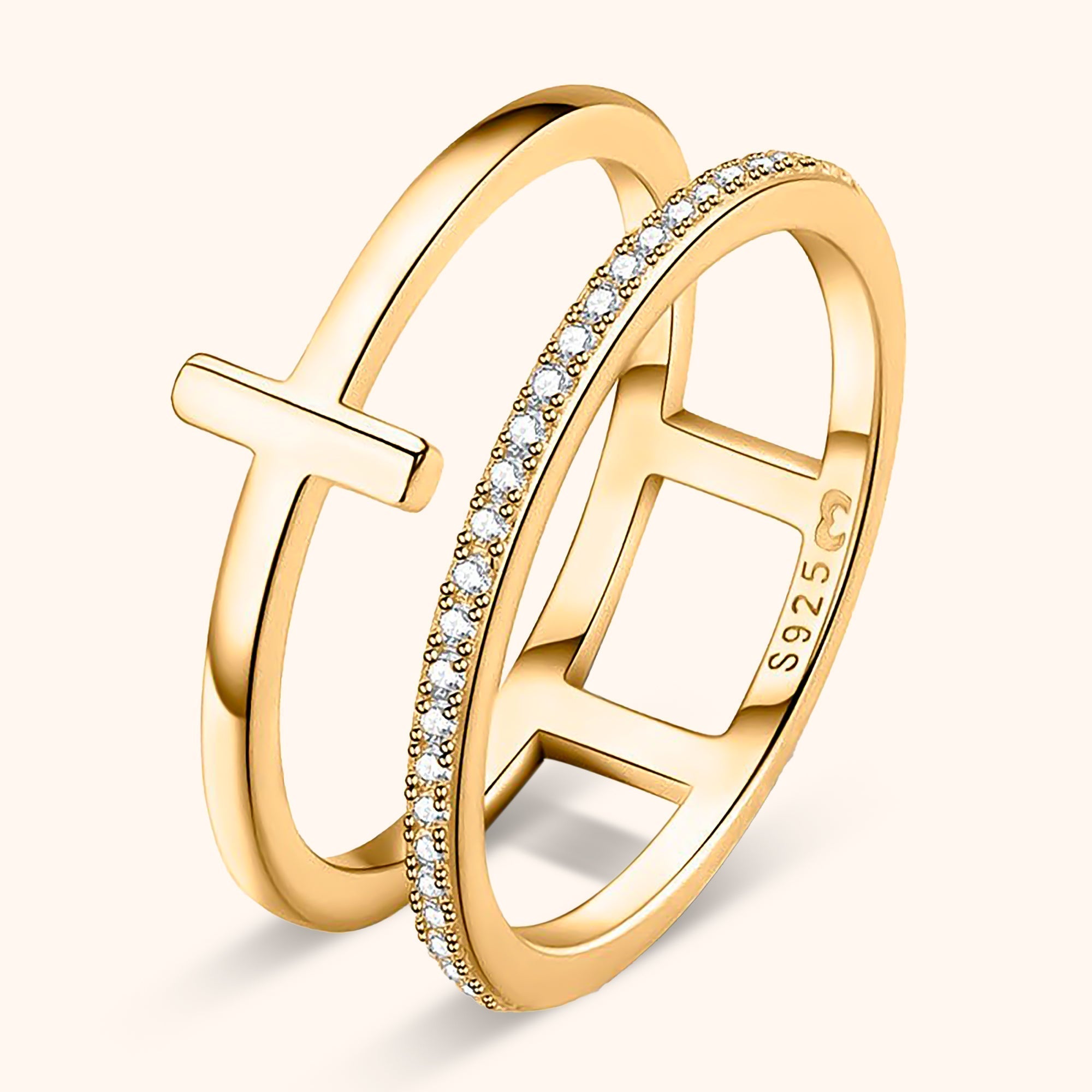 Celeste - Double Zirconia Cross Ring for Women