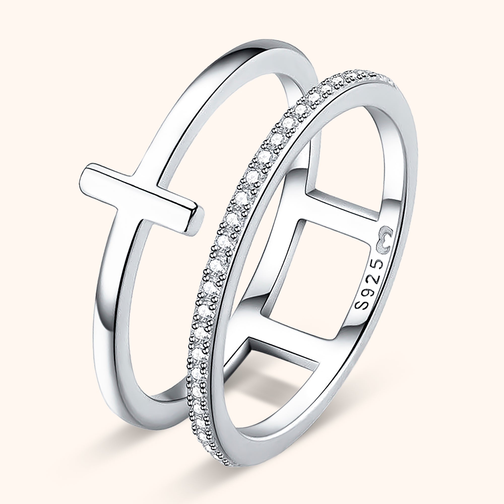 Celeste - Double Zirconia Cross Ring for Women