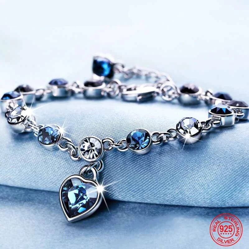 Enchanting Ocean Heart Crystal Bracelet - Blue Charm
