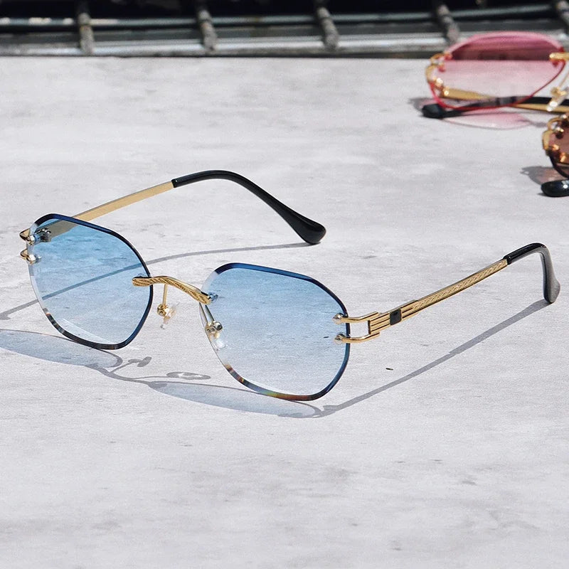 Rimless Sunglasses - Elegant Gold Metal Frames with UV Protection for Stylish Eye Safety 0