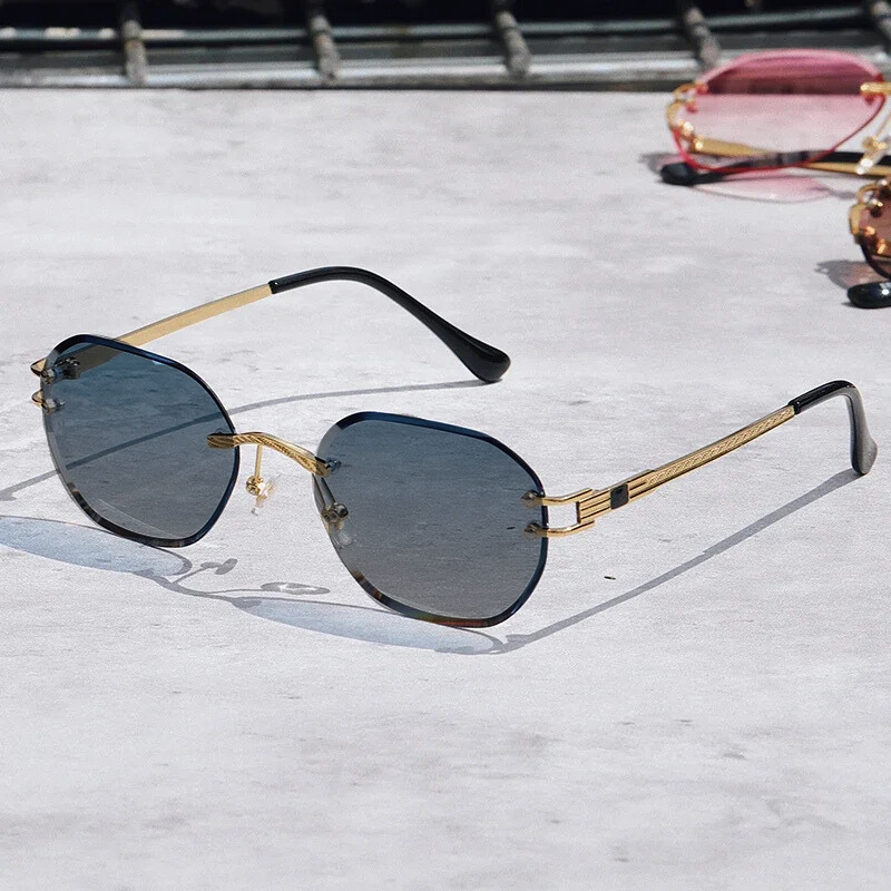 Rimless Sunglasses - Elegant Gold Metal Frames with UV Protection for Stylish Eye Safety 3