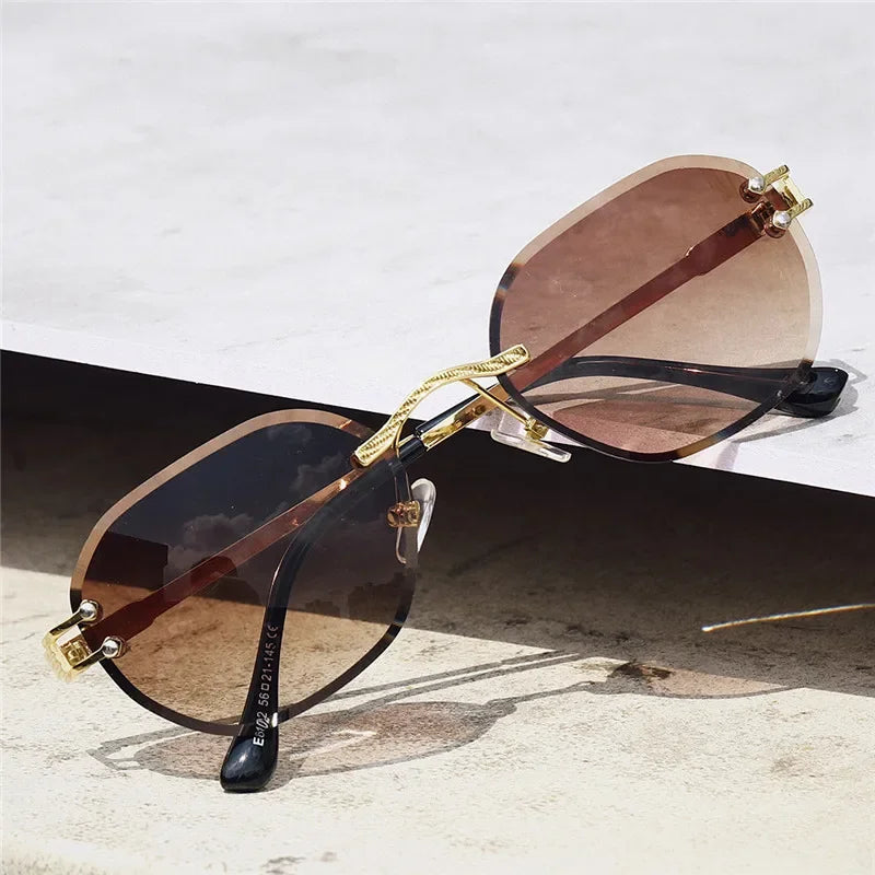 Rimless Sunglasses - Elegant Gold Metal Frames with UV Protection for Stylish Eye Safety 6