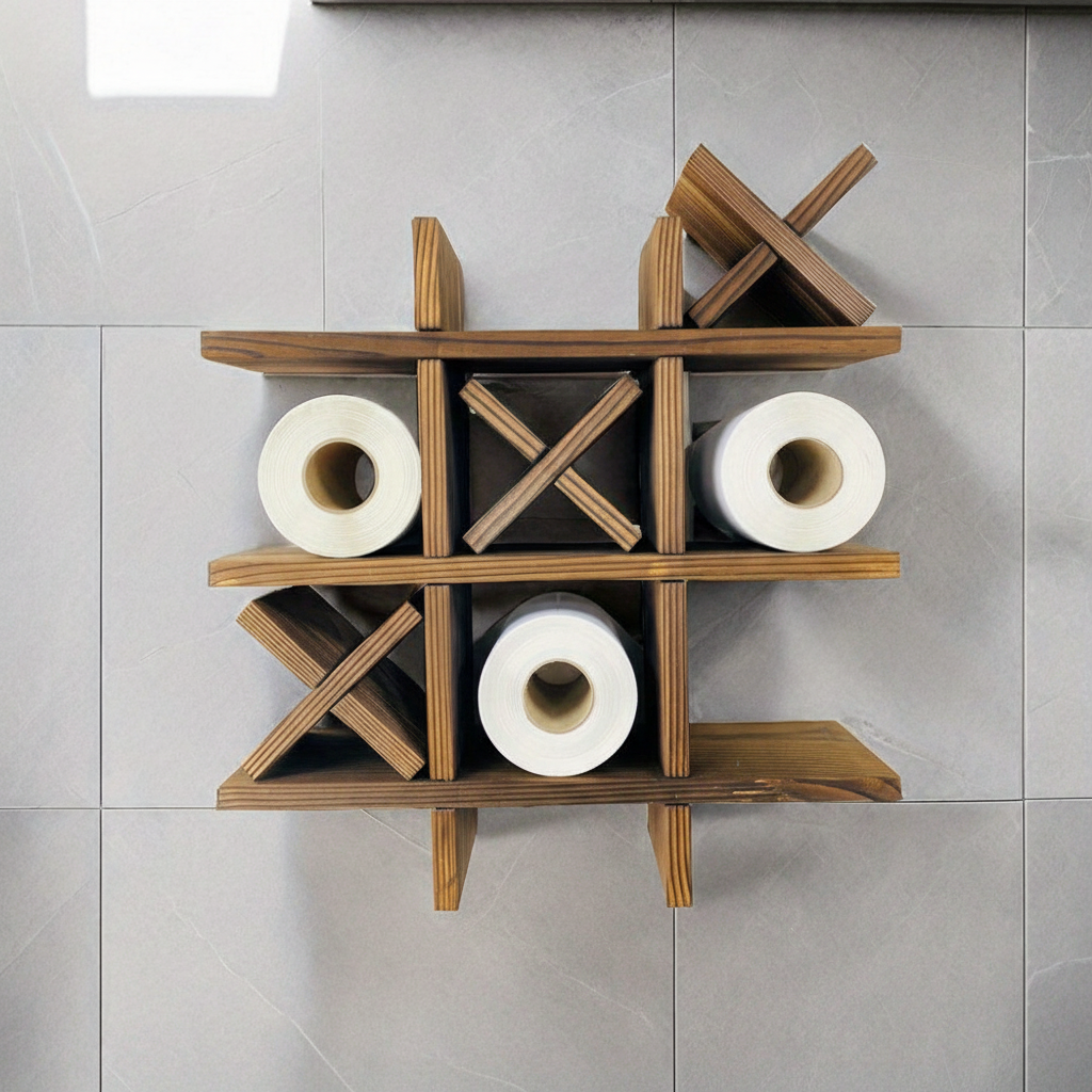 Rustic Wooden Wall Shelf with Compartment System | Stylish Bathroom Storage 0