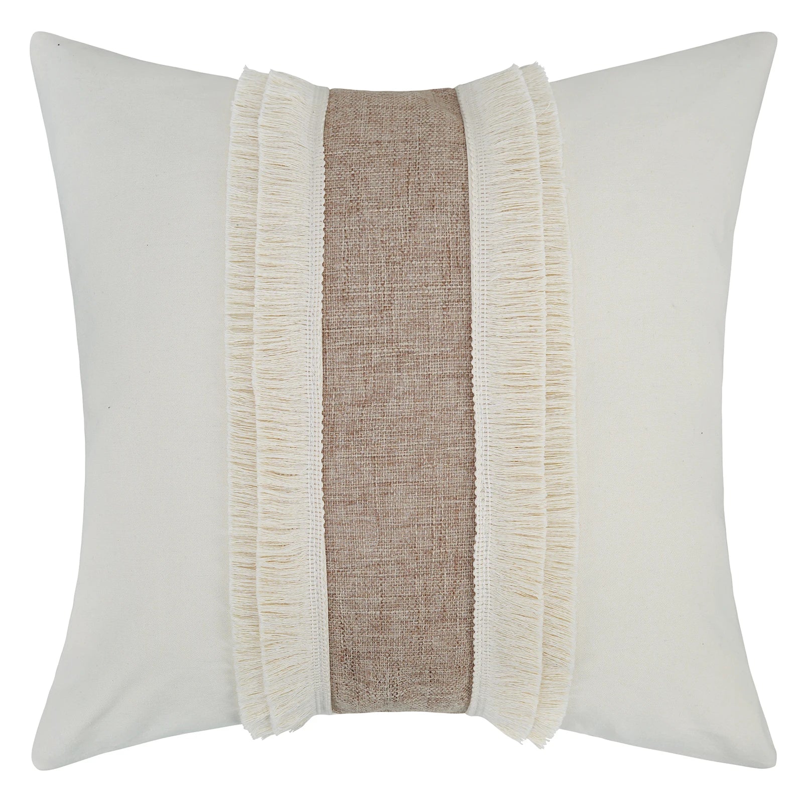 Bohemian Cushion Cover - Geometric Beige & Fringe
