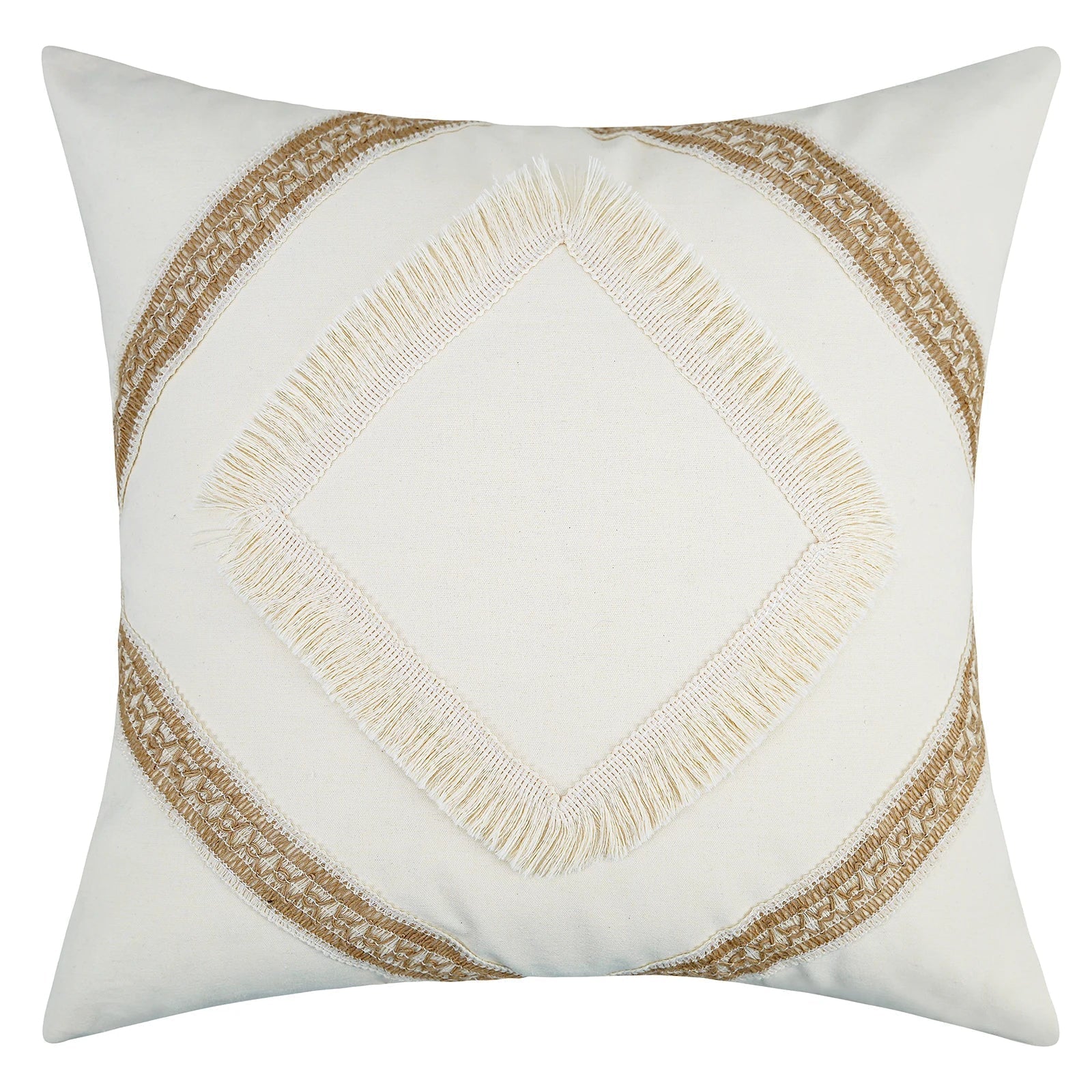 Bohemian Cushion Cover - Geometric Beige & Fringe