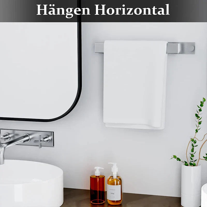 Self-Adhesive Towel Rack - Silver & Black Bath Rail