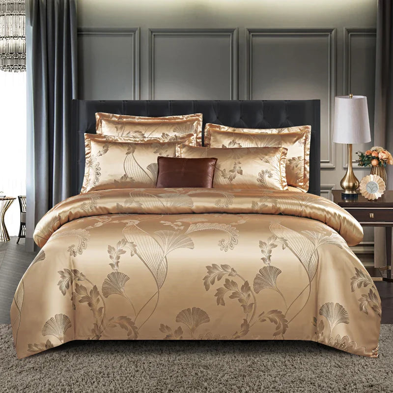 Satin Jacquard Duvet Cover - Gold & Blue Luxe