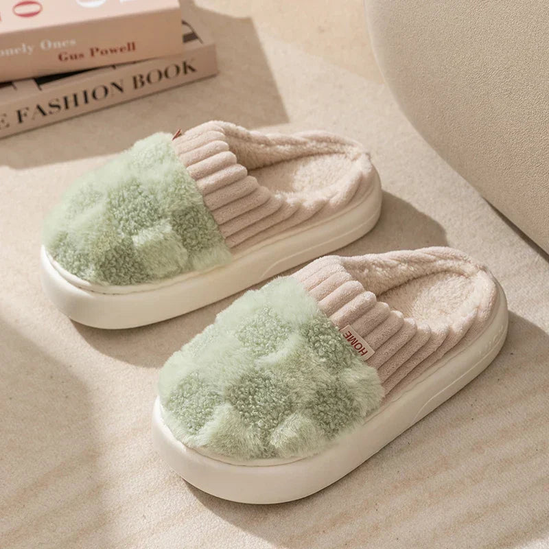 Dreamy Feet Cotton Slippers - Cosy Plaid Comfort
