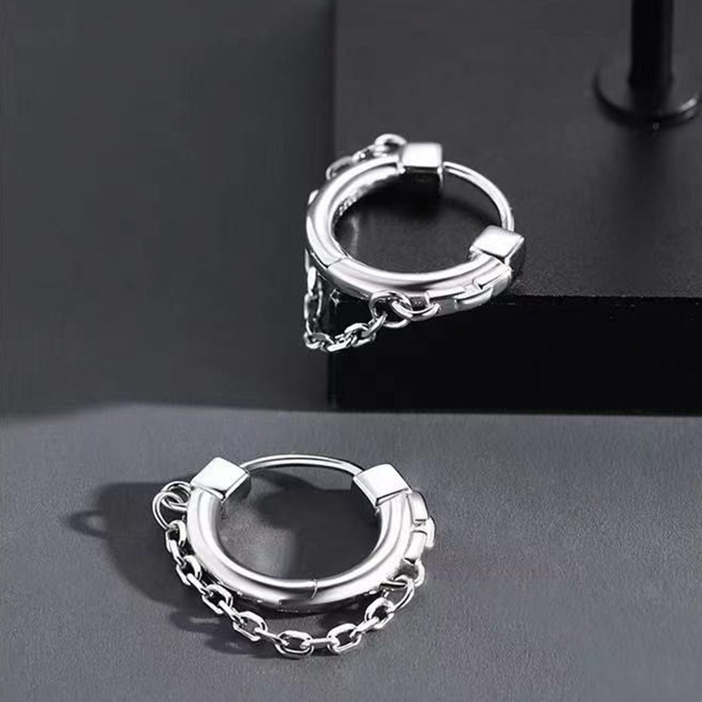 ChainHoops Earrings - Trendy Silver Hoop Earrings for Men