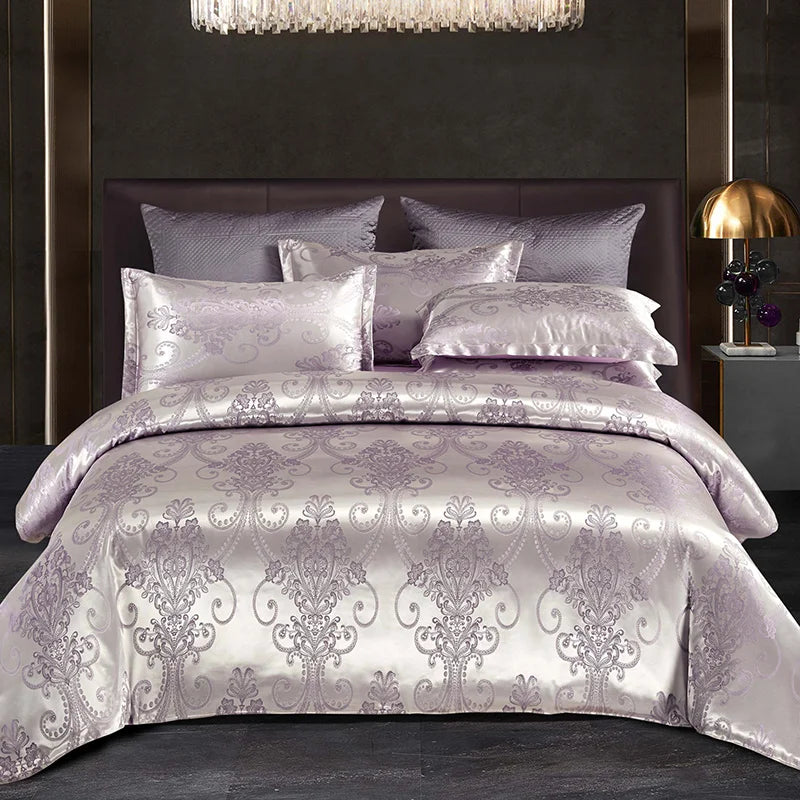 Satin Jacquard Duvet Cover - Gold & Blue Luxe