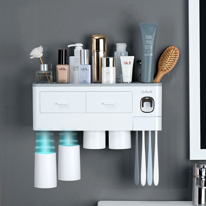 SmartCare Essentials - Wall-Mounted Bathroom Organizer with Toothpaste Dispenser