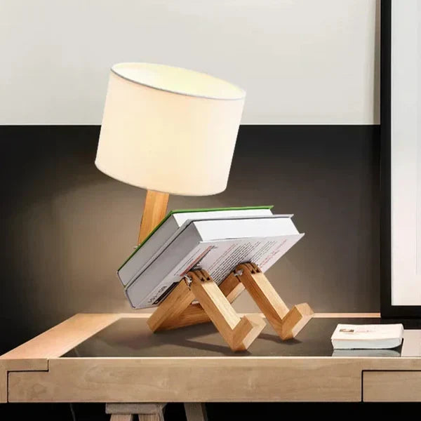 RutanFlex - Wooden Table Lamp with Shelf