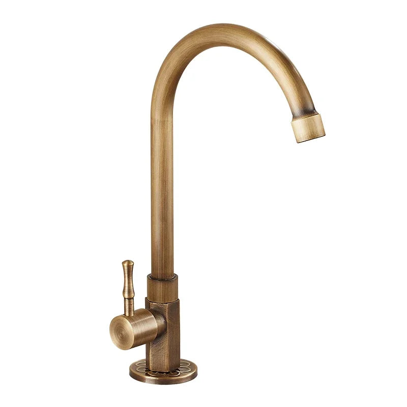 Swan-Neck Antique Brass Kitchen Faucet