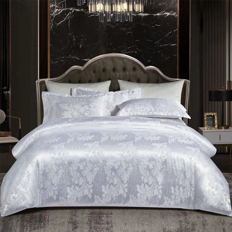 Satin Jacquard Duvet Cover - Gold & Blue Luxe