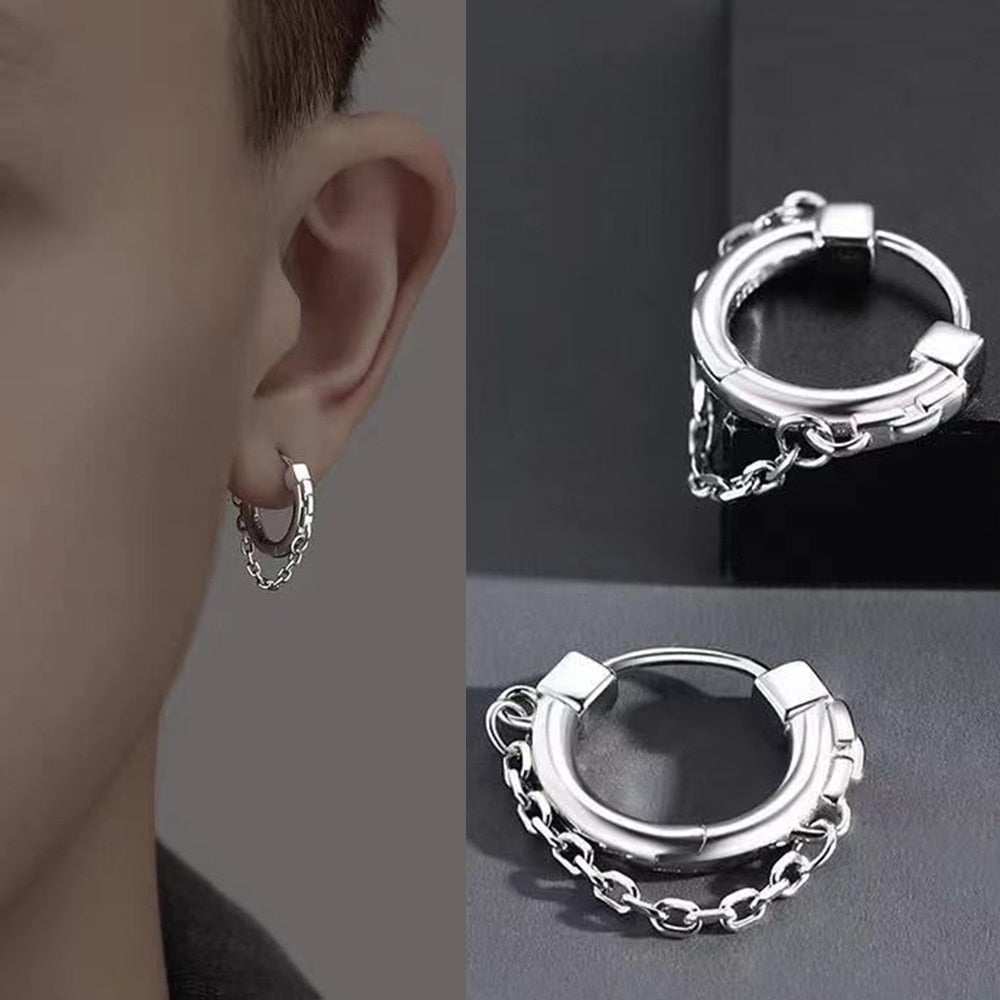 ChainHoops Earrings - Trendy Silver Hoop Earrings for Men