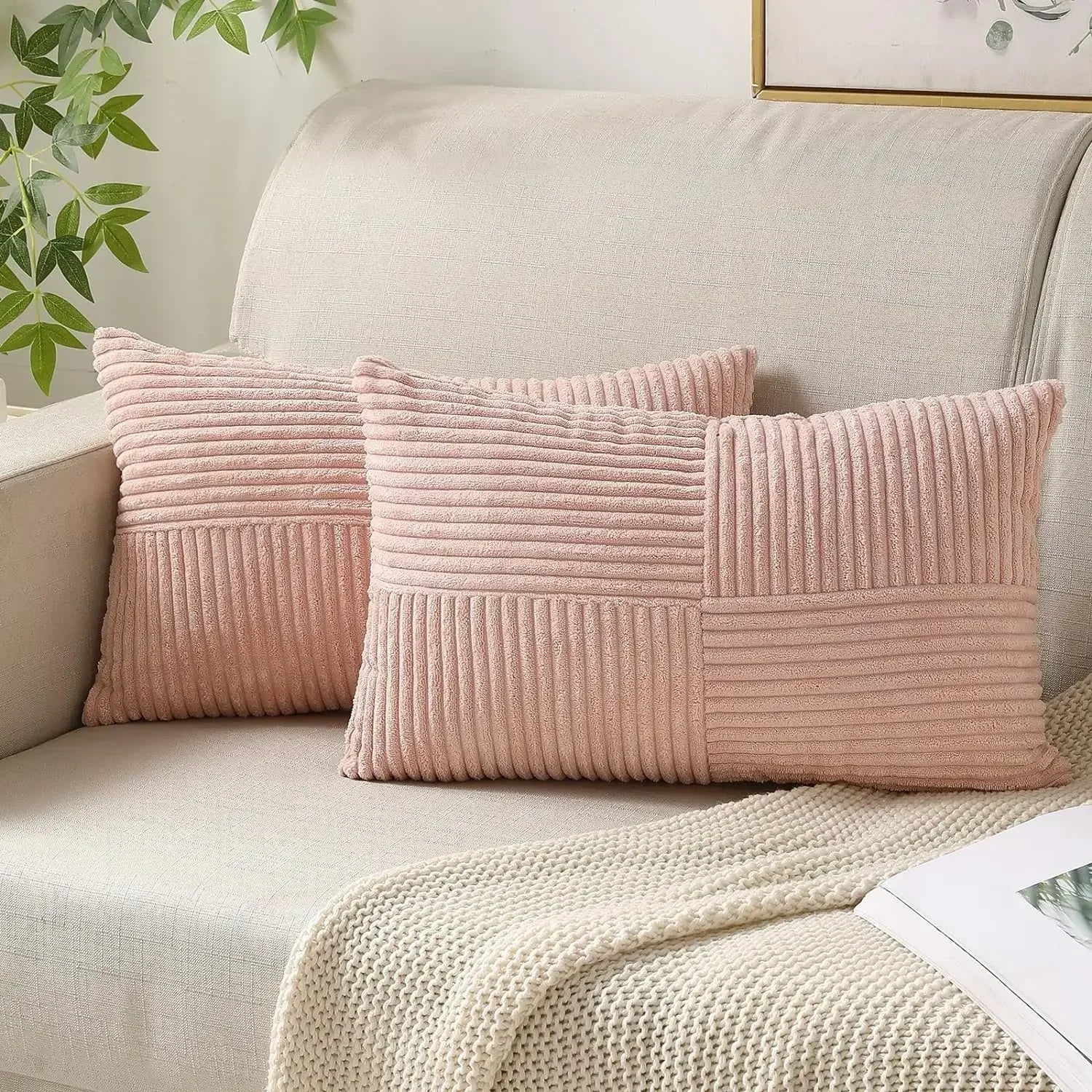 VelvetAura Cushion Cover - Striped Corduroy