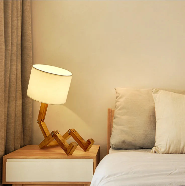 Wooden Robot Table Lamp - Playful Kids' Room Light