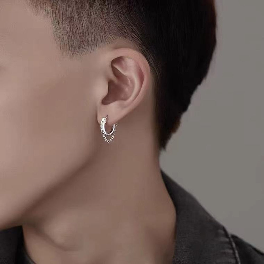 ChainHoops Earrings - Trendy Silver Hoop Earrings for Men