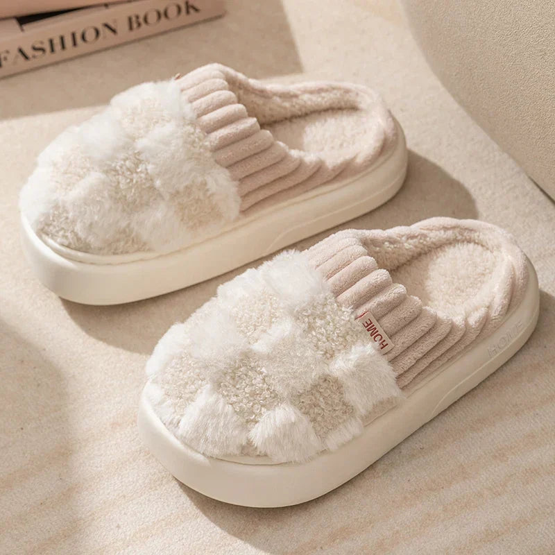 Dreamy Feet Cotton Slippers - Cosy Plaid Comfort