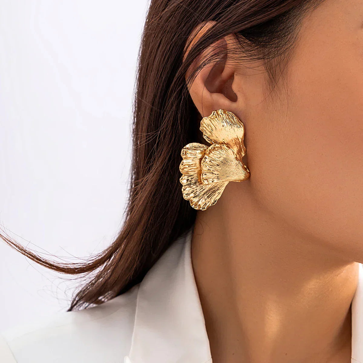 BlossomMetal Earrings - Elegant Metal Petal Drop Earrings