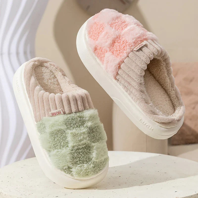 Dreamy Feet Cotton Slippers - Cosy Plaid Comfort