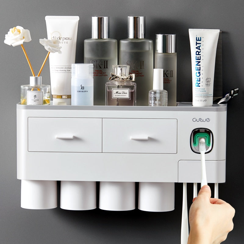 SmartCare Essentials - Wall-Mounted Bathroom Organizer with Toothpaste Dispenser