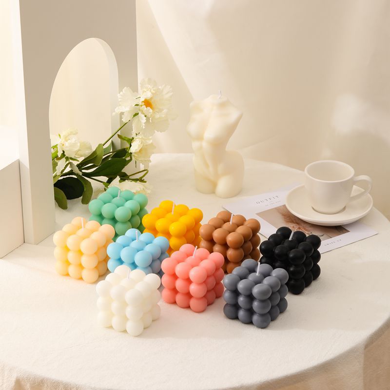 BubbleGlow Candle - Modern Soy Wax Cube Candle for Cozy Home Decor
