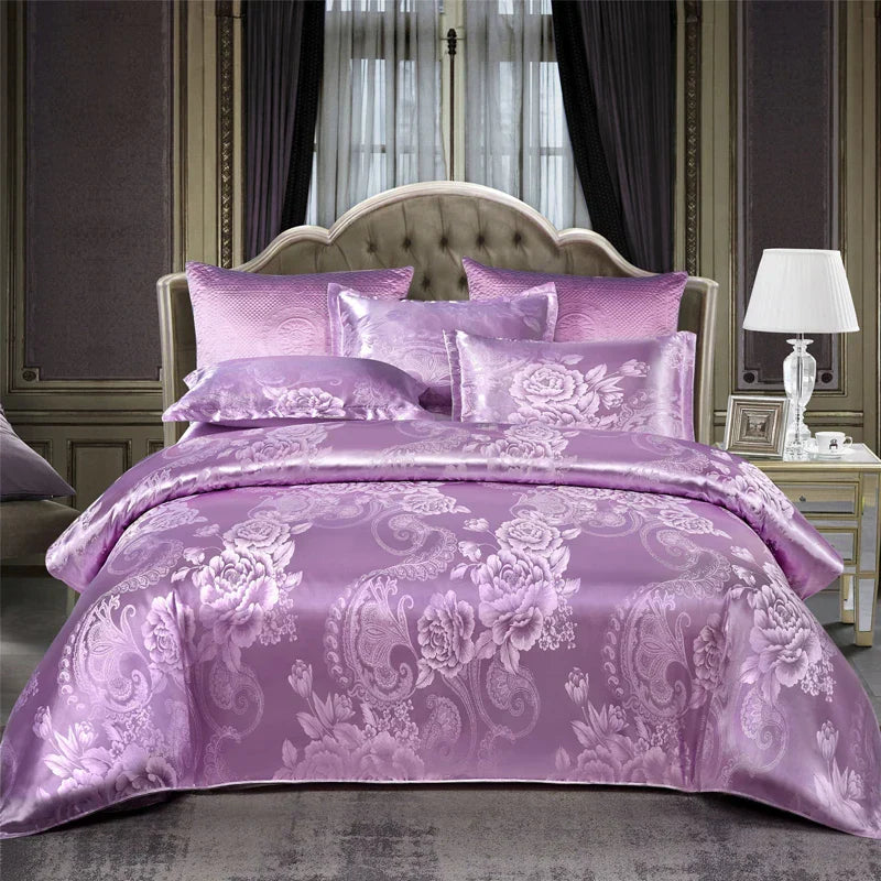 Satin Jacquard Duvet Cover - Gold & Blue Luxe
