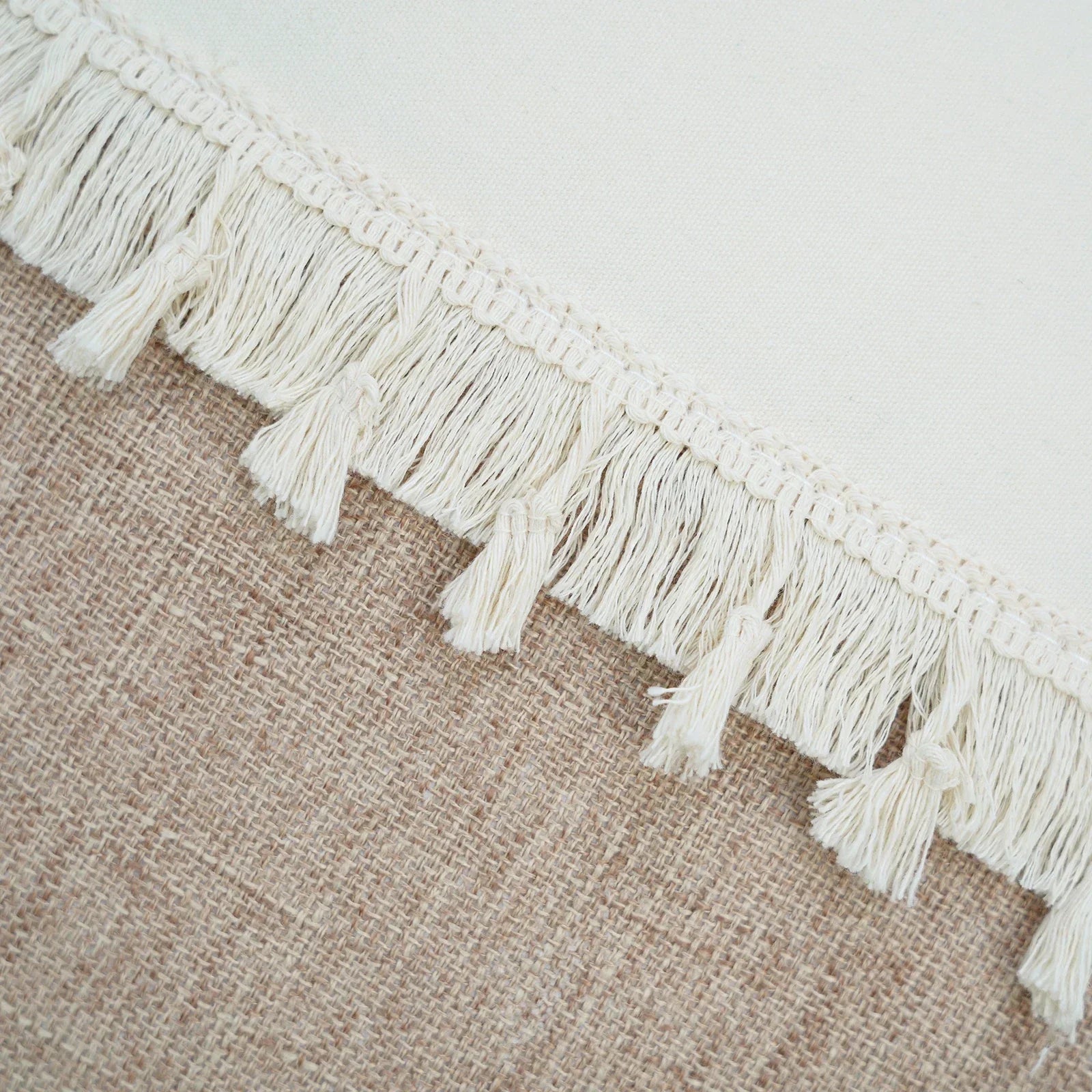 Bohemian Cushion Cover - Geometric Beige & Fringe