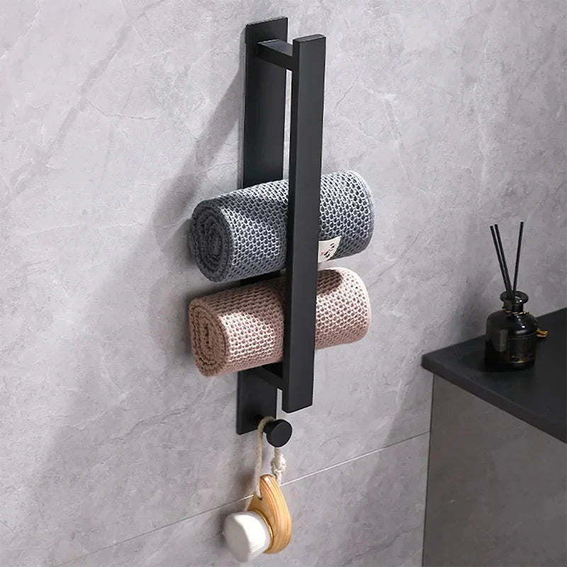 Self-Adhesive Towel Rack - Silver & Black Bath Rail