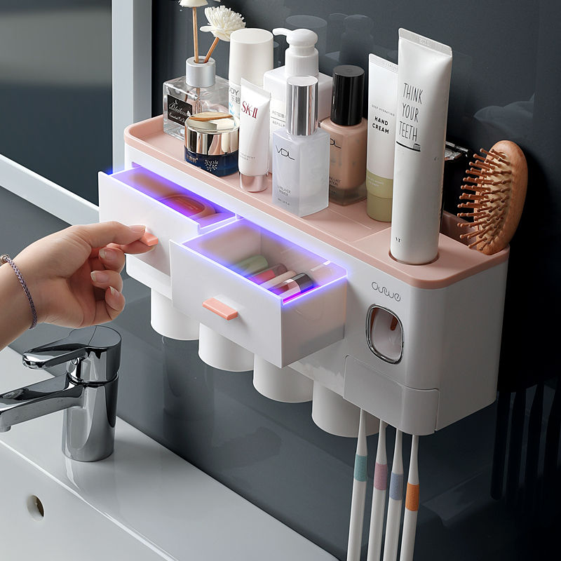 SmartCare Essentials - Wall-Mounted Bathroom Organizer with Toothpaste Dispenser