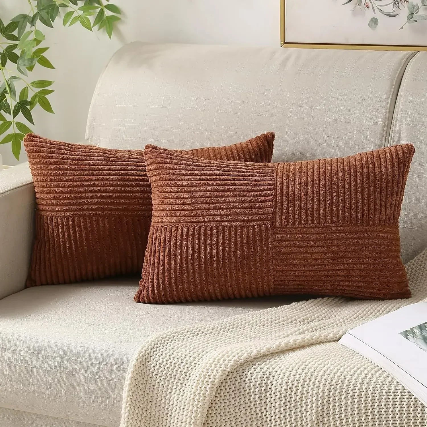 VelvetAura Cushion Cover - Striped Corduroy