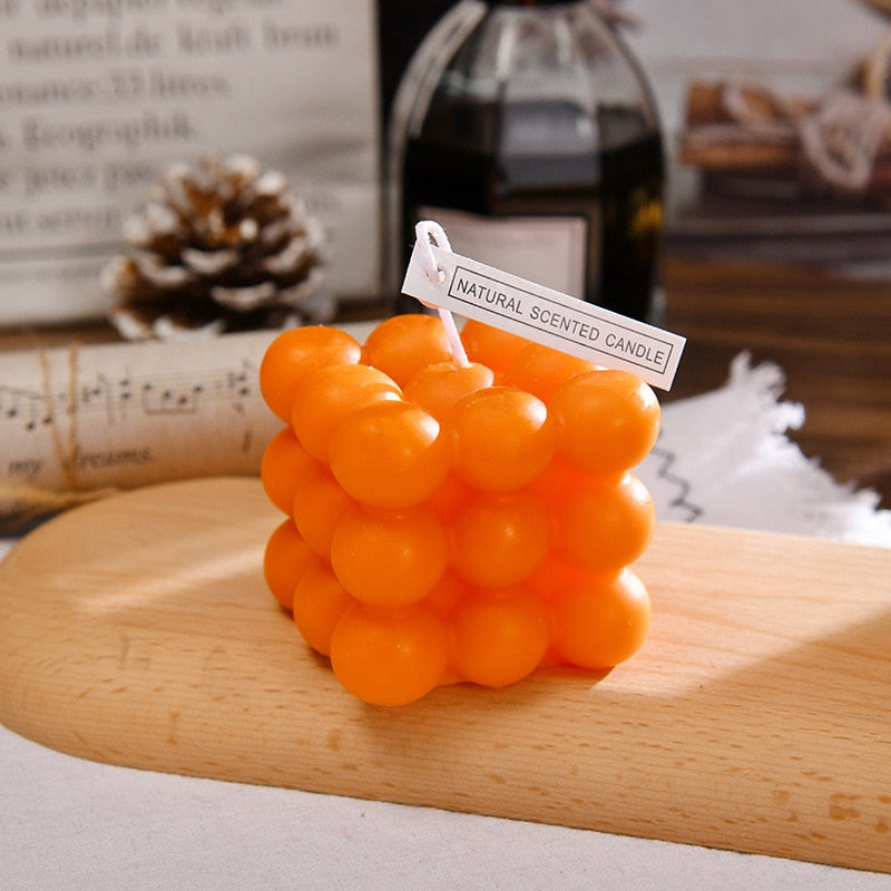 BubbleGlow Candle - Modern Soy Wax Cube Candle for Cozy Home Decor